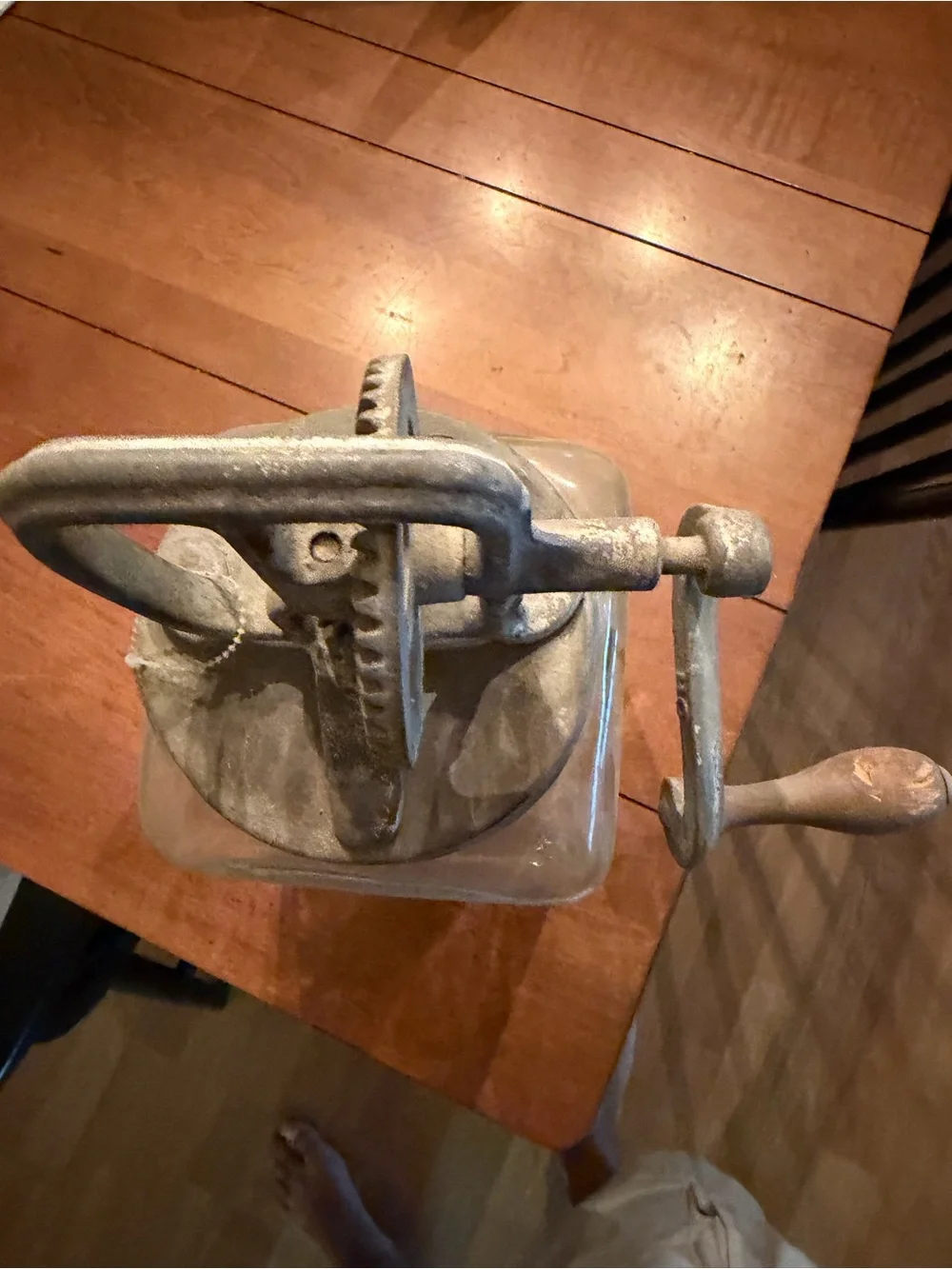 Antique Hand Crank Butter Churn Jar - Glass with Metal Lid